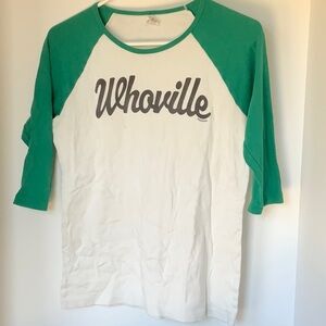 Green and white Whoville baseball style tshirt